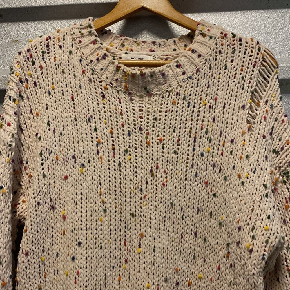 Mod‎ Ref confetti multicolored pom Pom loose knit crew neck sweater